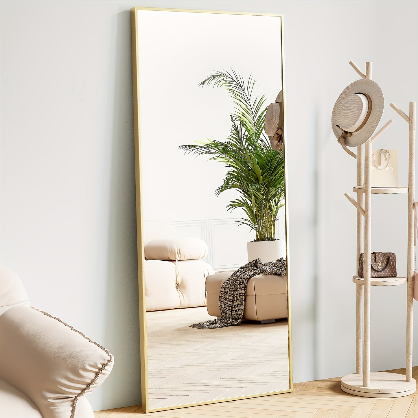 Arched/Rect Full Length Mirror, Full Body Mirror With Stand, Hanging Or Leaning For Wall, Aluminum Alloy Thin Frame Floor Standing For Hotels And Bathrooms