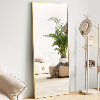 Arched/Rect Full Length Mirror, Full Body Mirror With Stand, Hanging Or Leaning For Wall, Aluminum Alloy Thin Frame Floor Standing For Hotels And Bathrooms