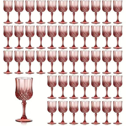 48pcs Pack 7oz Shatterproof Vintage Champagne & Wine Glasses - Unbreakable Plastic Goblets Suitable for Parties, Weddings, Outdoor Events - Crystal Finish Reusable Wine Cups, Elegant Party Wine Glasses (No Break)