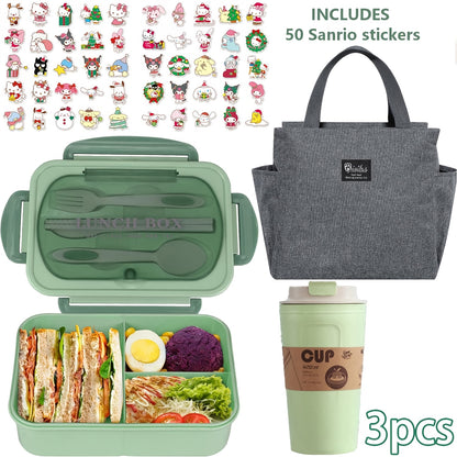 51pcs/53pcs Sanrio Lunch Box Set | Thermal Bag, Breakfast Cup, Portable Sealed Compartment Bento Box, 40.58Oz Capacity, Microwave And Dishwasher Safe, Ideal For Work, Picnics, And Back To School
