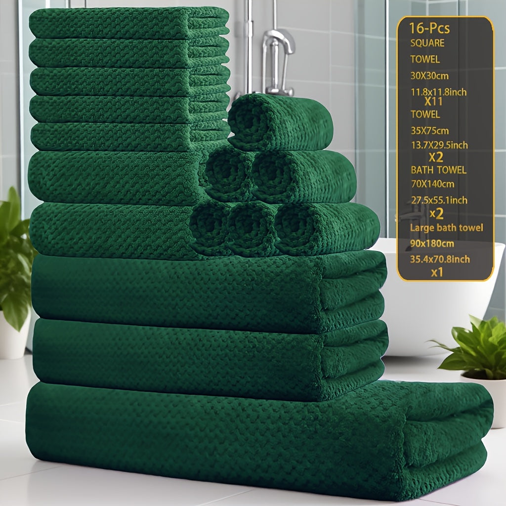 16pcs Coral Fleece Bath Towel Set, 1 Extra Large Bath Towel, 2 Bath Towels, 2 Washcloths, 11 Square Towels, Suitable for Hotels, Homes, Travel, And Spas