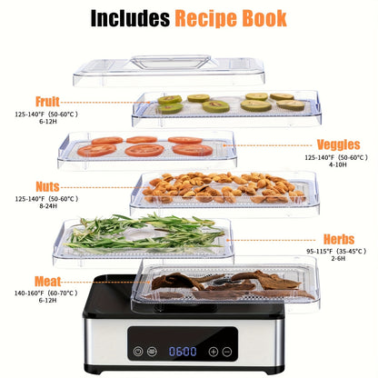 Food Dehydrator Machine, 5 Stainless Steel Trays Food Dryer, 48H Timer And Temperature Control, Recipes Book Included, 420W Dehydrators for Food And Jerky, Herbs, Meat, Fruit