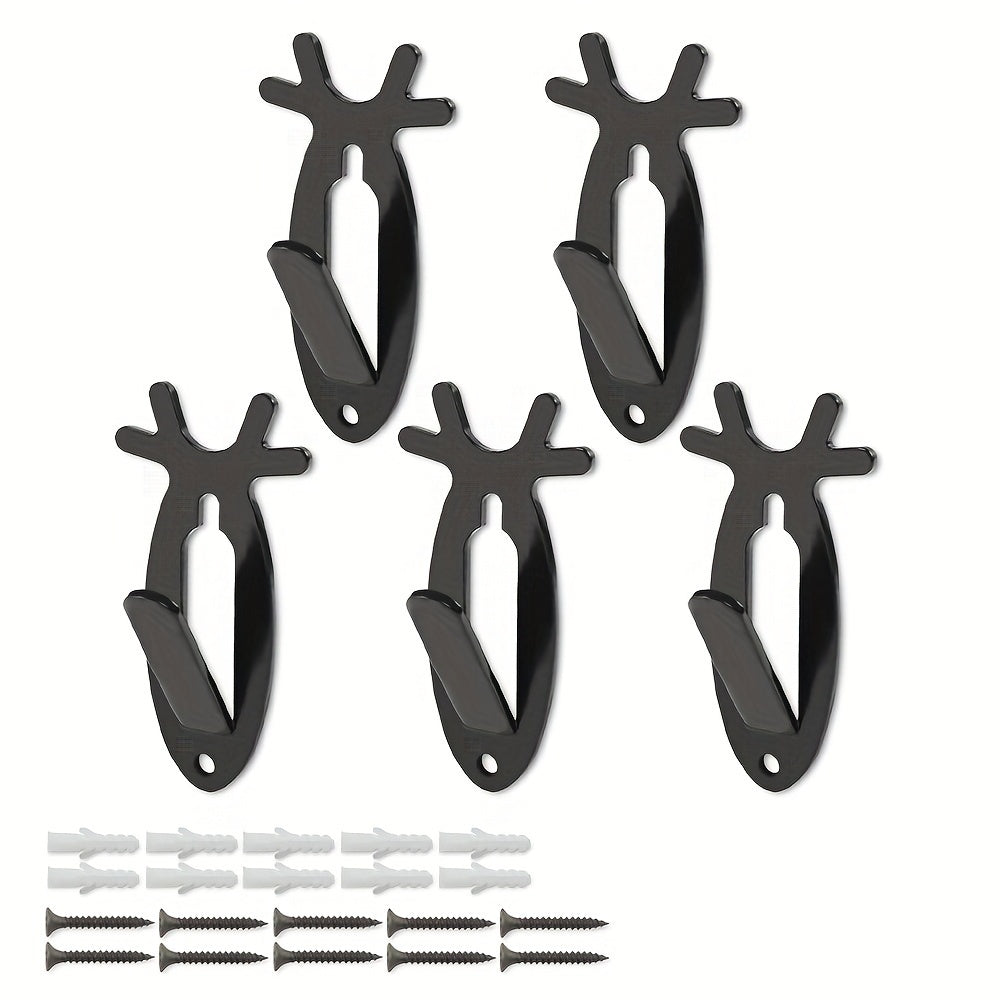 5pcs Retro Deer Head Wall Hooks | Steel Wall Mount Decor | Easy Install | For Bathroom, Bedroom, Balcony | Home Decoration