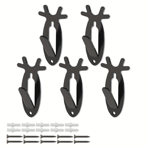 5pcs Retro Deer Head Wall Hooks | Steel Wall Mount Decor | Easy Install | For Bathroom, Bedroom, Balcony | Home Decoration