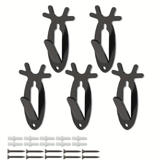 Deer Head Wall Hooks Set of 5 | Rustic Antler Wall Mount Coat Hook | Heavy Duty Steel | Entryway Bedroom Bathroom Balcony Home Decor