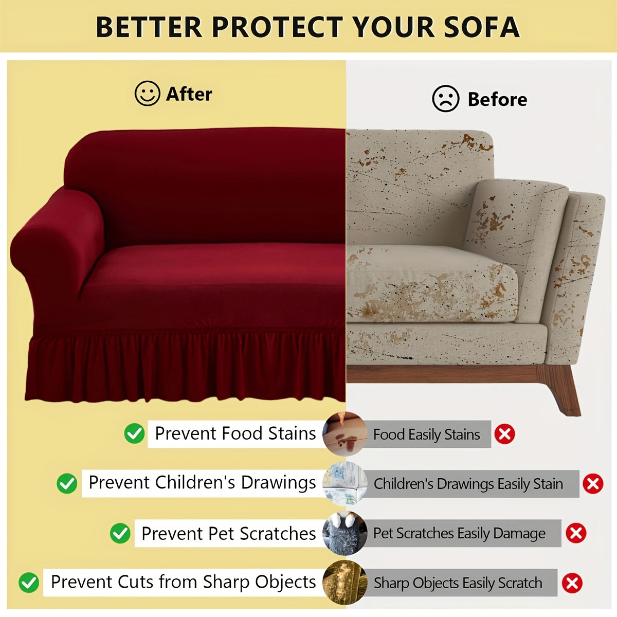 XM-Mirelitho 1pc Stretch Sofa Slipcover Lightweight Breathable Elastic Full Cover with Skirted Design Soft Cool Comfort Machine Washable Local Warehouse Fast Delivery