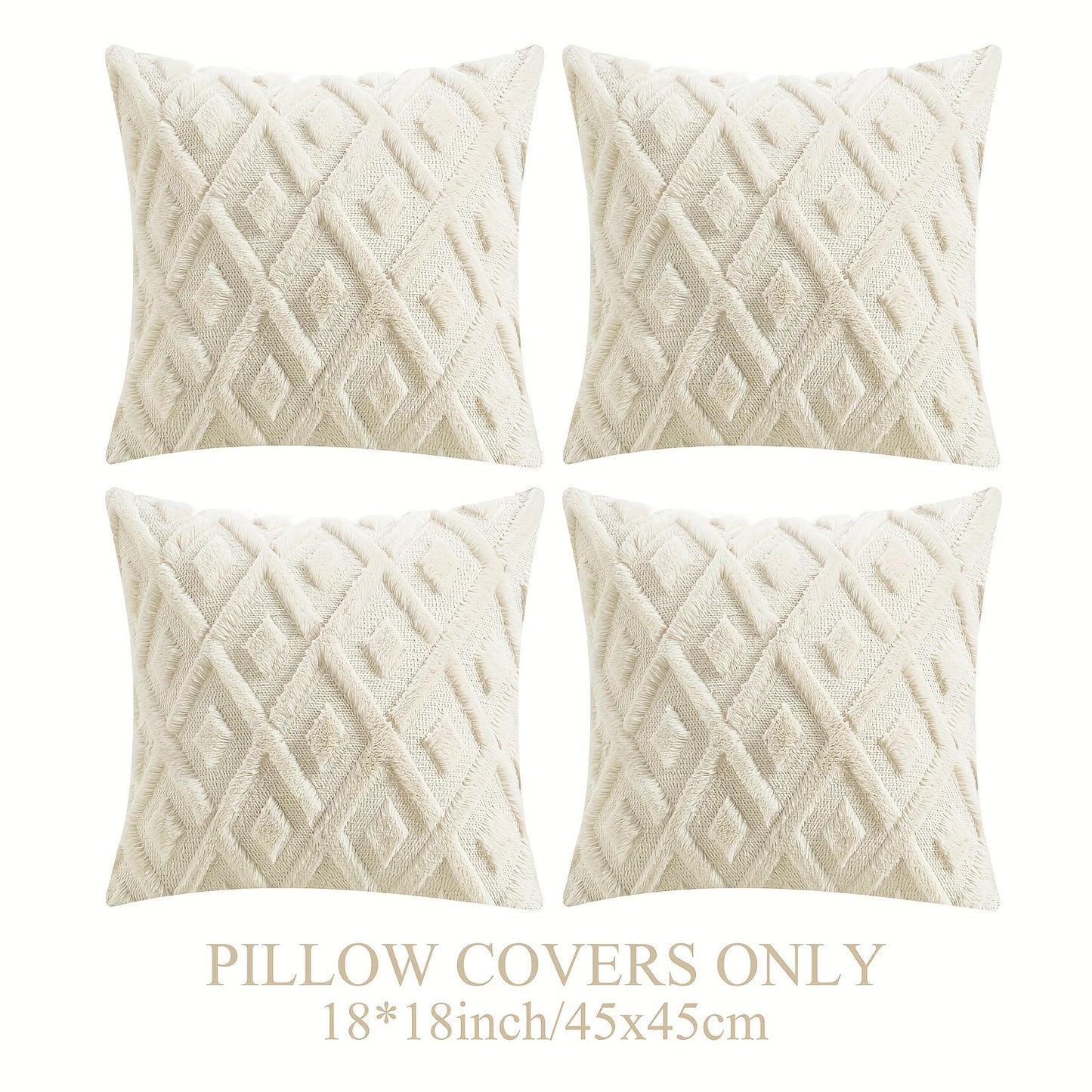 4pcs Throw Pillow Covers 18x18 Inch Boho Decorative Pillow Covers Soft Plush Luxury Short Faux Wool Cushion Covers Couch Sofa Pillow Covers For Living Room