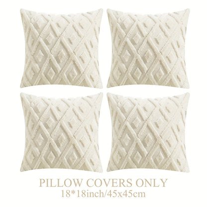 4pcs Throw Pillow Covers 18x18 Inch Boho Decorative Pillow Covers Soft Plush Luxury Short Faux Wool Cushion Covers Couch Sofa Pillow Covers For Living Room