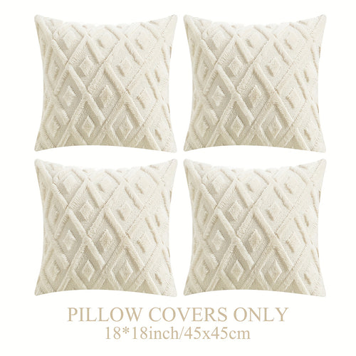 4pcs Throw Pillow Covers 18x18 Inch Boho Decorative Pillow Covers Soft Plush Luxury Short Faux Wool Cushion Covers Couch Sofa Pillow Covers For Living Room