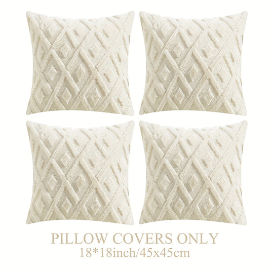 Luxury Faux Wool Pillow Covers 18x18 Set of 4 Boho Soft Plush Decorative Cushion Cases with Zipper for Couch Sofa Living Room - Heather Pink Navy Blue Yellow