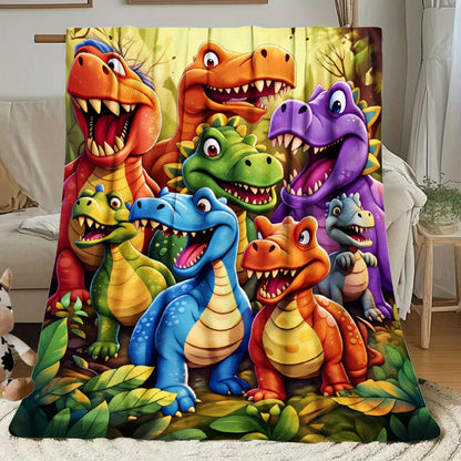 A Versatile And Warm Throw Blanket Featuring a Soft, Lightweight Cartoon Dinosaur Design, Perfect for Use in Any Season on Your Couch, Bed, at The Office, Or While Traveling, Making It an Ideal Gift.