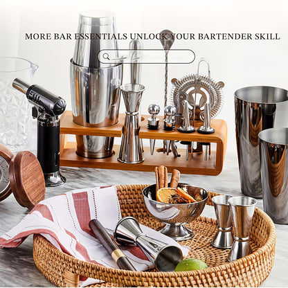 Cocktail Shaker Set Bartender Kit with Stand | Bar Set Drink Mixer Set with All Essential Accessory Tools: Martini Shaker, Jigger, Strainer, Mixer Spoon, Muddler, Liquor Pourers |Silvery
