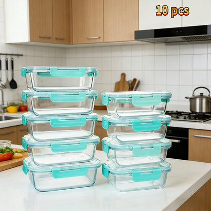 Borosilicate Glass Food Storage Containers Set – 10/12/17pcs Airtight Meal Prep Bento Boxes with Locking Lids, BPA Free, Microwave & Dishwasher Safe, Leak Proof, Mixed Colors