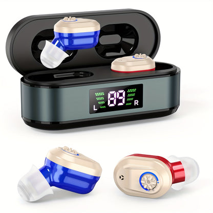 In-Ear Invisible Hearing Aid for Seniors – AI Noise Cancelling, Volume Control Knob, 20Hr Battery, Type-C Digital Display Charging Case, 2.2g Ultra-Light, Rechargeable Hearing Amplifier, 5 Colors