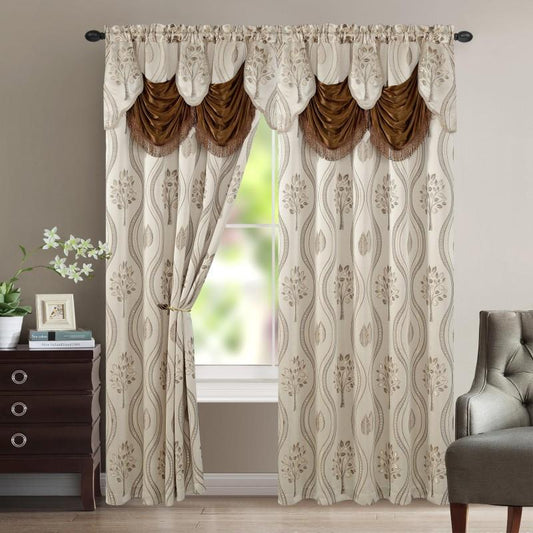 Elegant Comfort Luxury 2pc Fancy Aurora Jacquard Design Room Darkening 54 x 84 inch Rod Pocket Curtain Panel Set With Attached Waterfall Valance Machine Washable for Living Room, Bedroom, Study, Home Office, Curtains for Living Room, Bedroom Elegance, Cla