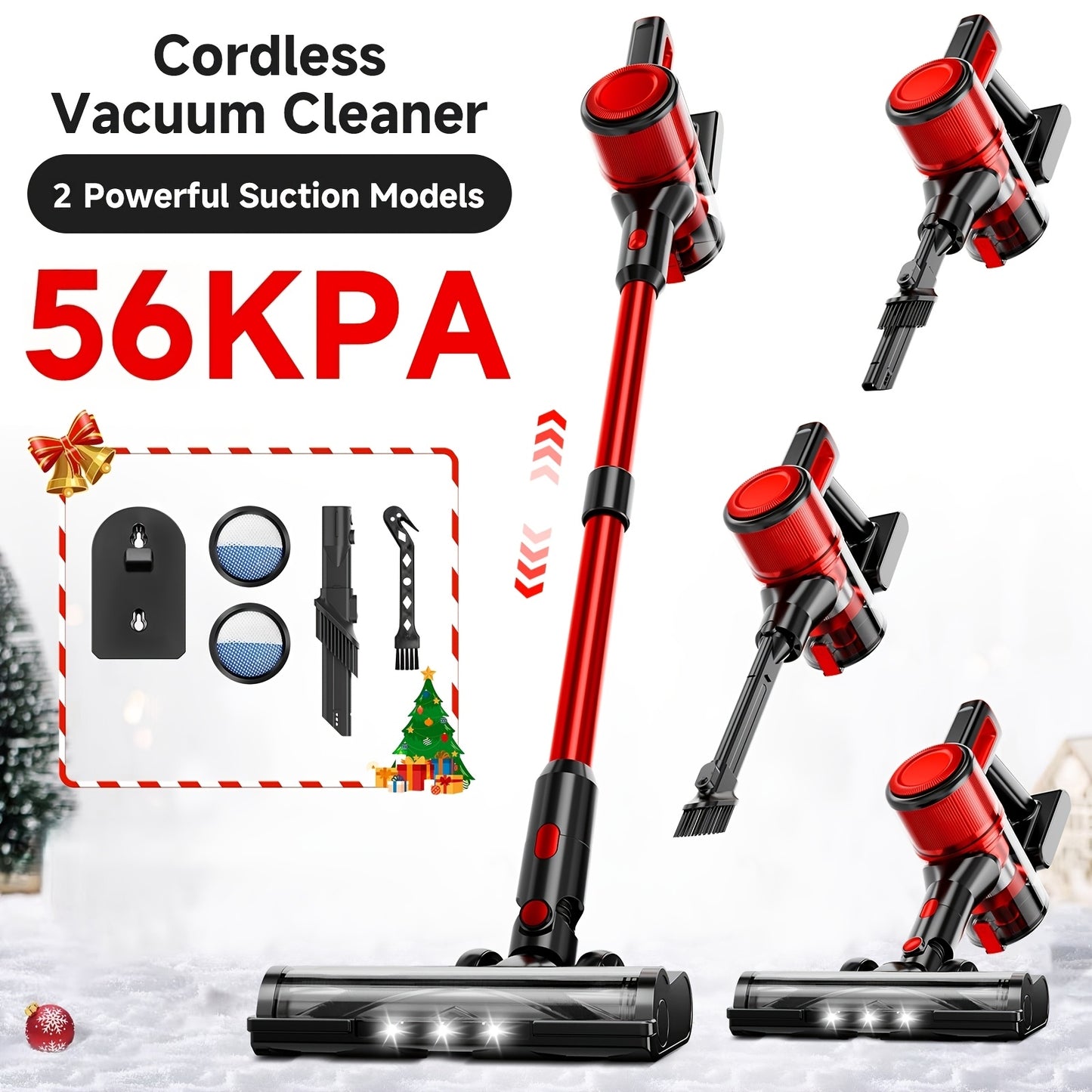 Cordless Vacuum Cleaner for Home - Lightweight, 56-68Kpa Stick Vacuum with Rechargeable Battery, Max 45 Mins Runtime, 8-In-1 Handheld Vacuum for Hard Floors And Carpets Pet Hair