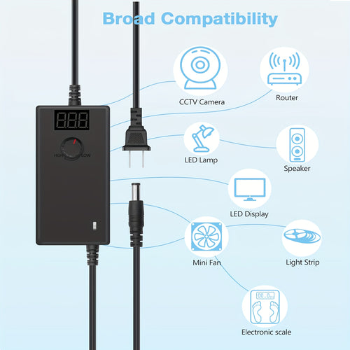 Power Adapter 24W 12V 9V 6V 5V 4.5V 3V 2A 1.5A 1A Adjustable Power Supply Charger AC/DC Adapter Converter Switching 100V-240V AC to DC 3V-12V & Polarity Converter & 14 Tips 2Amp Max