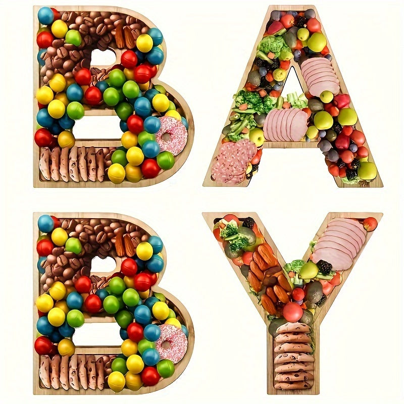 4pcs Baby Shower Wooden Charcuterie Letter Boxes Set BABY Shaped Letter Serving Tray Board Dish Decorative Platter for Snack Food Cake Cookies for Gender Reveal Birthday Party