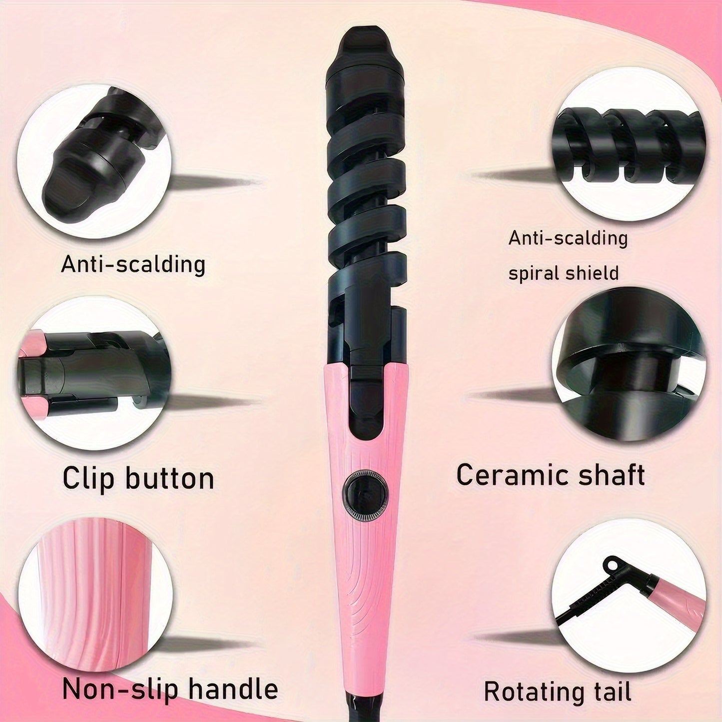 Anti-Tangle and Anti-Scalding Rotary Curler Portable Curler, Automatic Spiral Curler for Women, Fast Heating Curler for Long and Short Hairstyles, Women Gift Birthday Christmas Gift