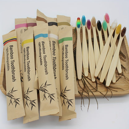 [20pcs Bamboo Toothbrushes] 20pcs Bamboo Toothbrushes | Soft Bristles for Sensitive Teeth & Gums, Individually Wrapped, Wood Handle, Daily Deep Cleaning Oral Care, Home & Travel Accessories, Hiking