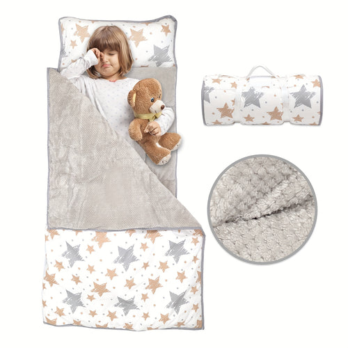 Toddler Nap Mat, Rollup Design Kid Sleeping Mat with Removable Pillow & Minky Blanket, Toddler Sleeping Bag for Daycare Preschool Travel Camping