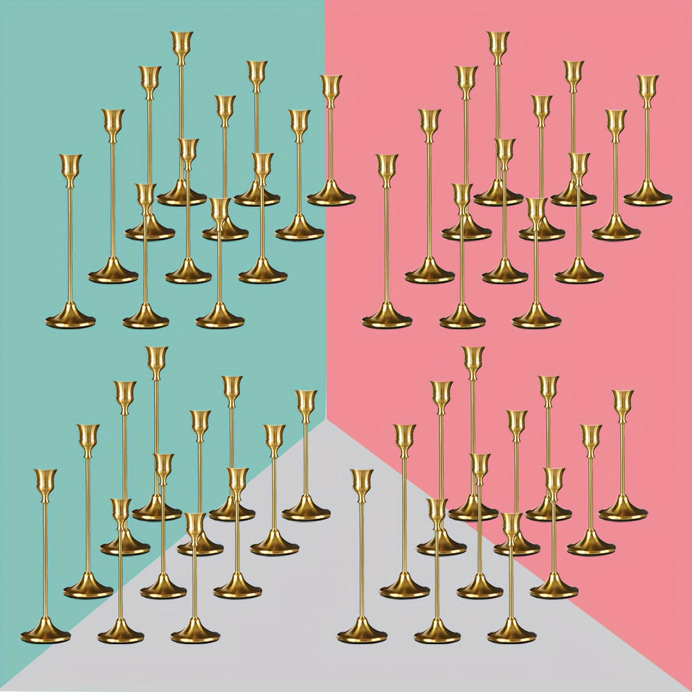 30pcs/48pcs Copper Plated Candlestick Holders, Retro Style Minimalist Dining Tables Center Decoration, Suitable for Celebrations, Birthdays, Weddings And Christmas, Parties, Dining Tables, Fireplace Decoration Candle Holders