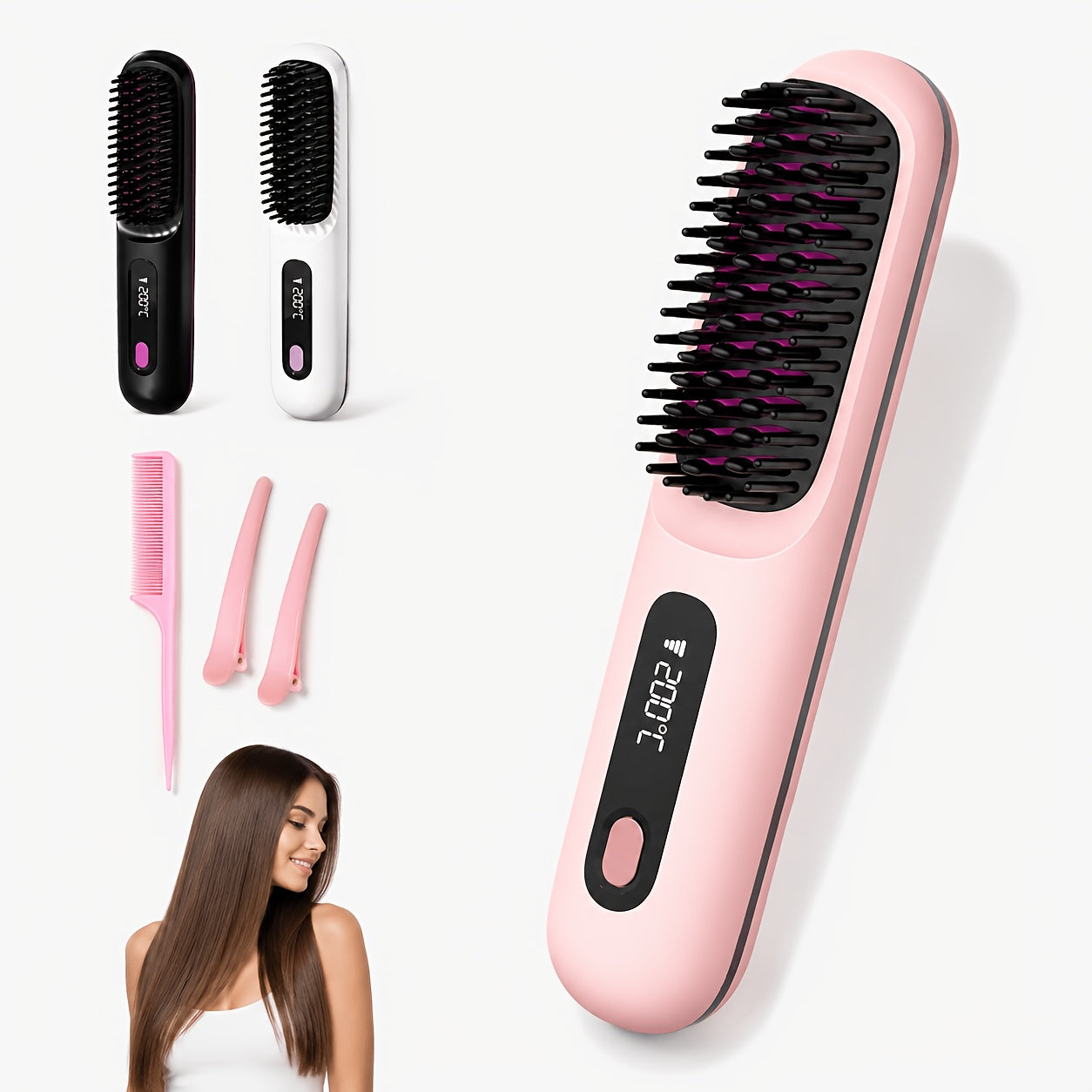 Portable Cordless Hair Straightening Brush, Mini Rechargeable Straightening Comb For Travel And Daily Styling