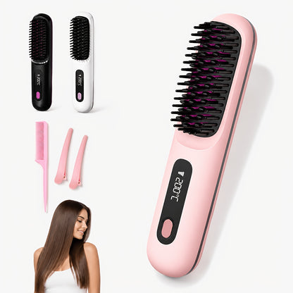 Portable Cordless Hair Straightening Brush, Mini Rechargeable Straightening Comb For Travel And Daily Styling