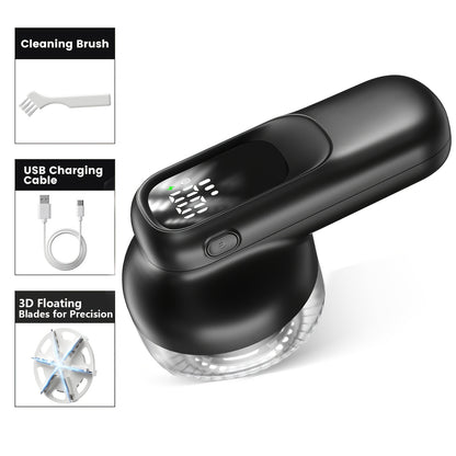 Fabric Shaver Lint Remover Rechargeable Electric Sweater Shaver with Digital Display 6-Leaf Blades 3-Speed Defuzzer Safety Lock Removes Fuzz Pills from Clothes Furniture Sofa Blanket Black