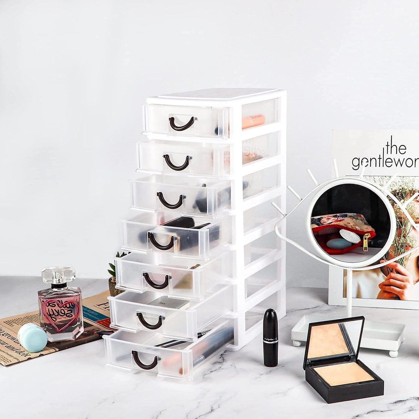 7-Drawer Desktop Organizer Clear Front Drawers Heavy-Duty Plastic Storage Box for Home Office, Jewelry, Craft & Small Parts – Space-Saving Compact Design