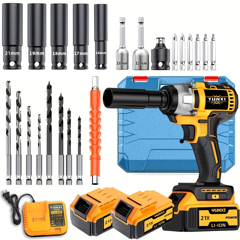 21V Cordless Impact Wrench Wireless Drill Set, Brushless Electric Impact Gun Drill, Optional 4000Mah Battery, Toolbox, Charger, Socket, And Full Accessory Set. |The Perfect Gift for The Automotive Industry And Industrial Home Decor, Men'S Gift