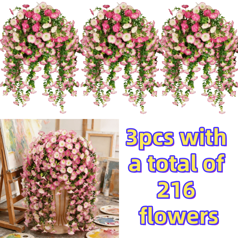 3pcs/216 Flowers High-Density UV-Resistant Artificial Rose Vine Hanging Garland with Realistic Roses & Foliage - Evergreen / Faux Flower Decor Suitable for Garden, Wedding, Porch, Terrace, Wedding Bouquet, Plastic Hanging Vines