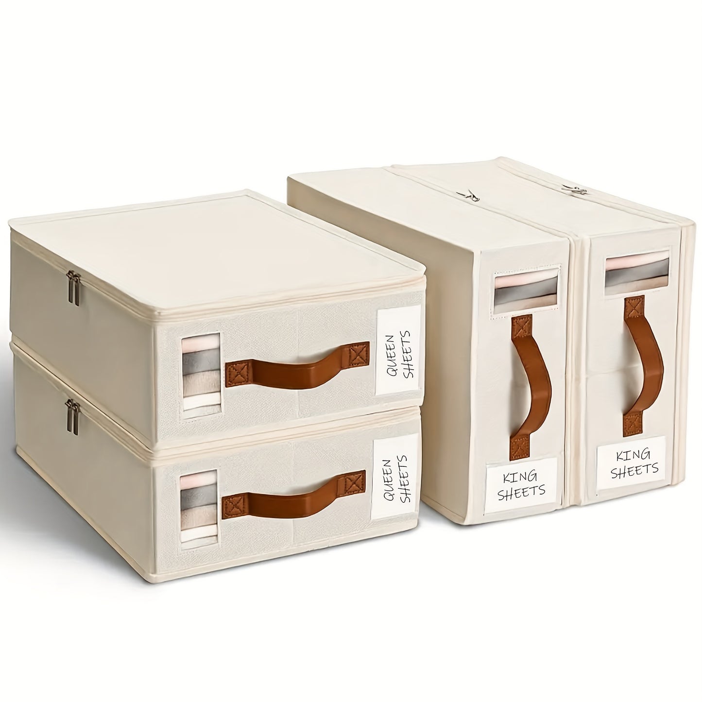 4/8pcs Storage Bed Sheet Organizer, Bed Sheet Storage Boxes And Clothing Storage Boxes, Suitable for Wardrobes, Under Beds, And Closets, Can Store Clothes, Bed Sheets, Down Quilts, Etc, Box with Transparent Window, Under-Bed Storage