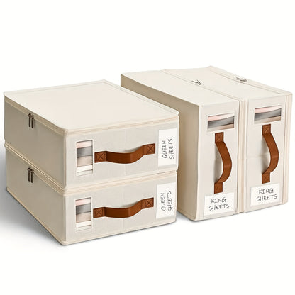 4/8pcs Storage Bed Sheet Organizer, Bed Sheet Storage Boxes And Clothing Storage Boxes, Suitable for Wardrobes, Under Beds, And Closets, Can Store Clothes, Bed Sheets, Down Quilts, Etc, Box with Transparent Window, Under-Bed Storage