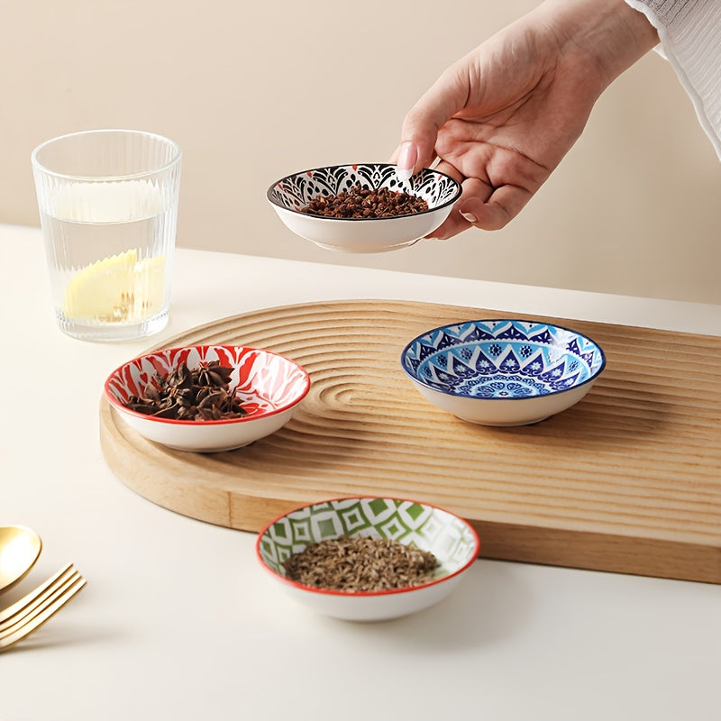 Bohemian-style Ceramic Seasoning Snack Dish Set - Random Colors - Small Dish, Multi-functional Dipping And Seasoning Plate, Suitable for Soy Sauce, Vinegar, Spices - Perfect for Families, Kitchens, Restaurants, Sushi Bars, Parties