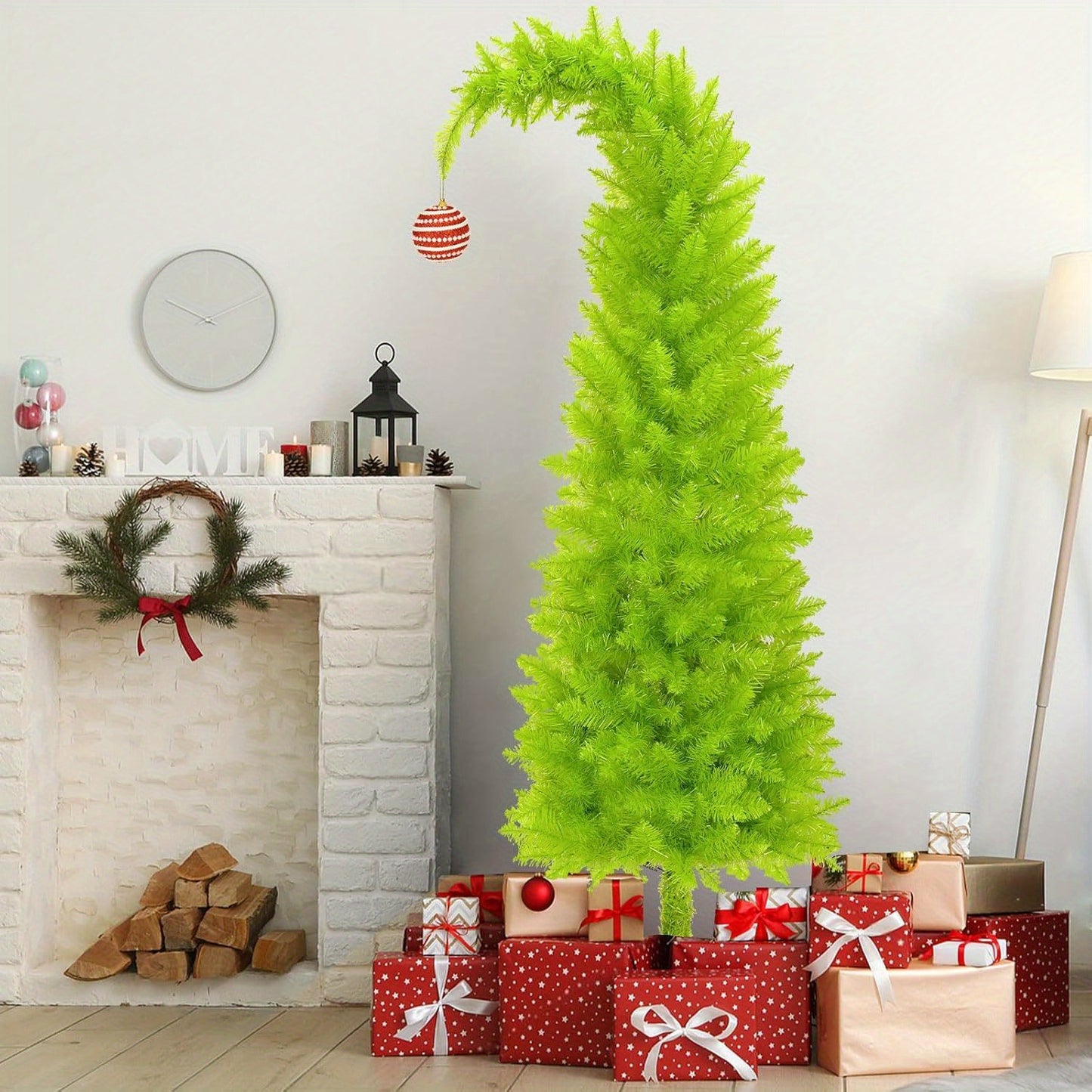 6FT Flexible Christmas Tree with Christmas Skirt and Ball, Artificial Christmas Tree Stand and Unique Christmas Tree Decorations, Christmas Decorations for Home Office Party Decoration