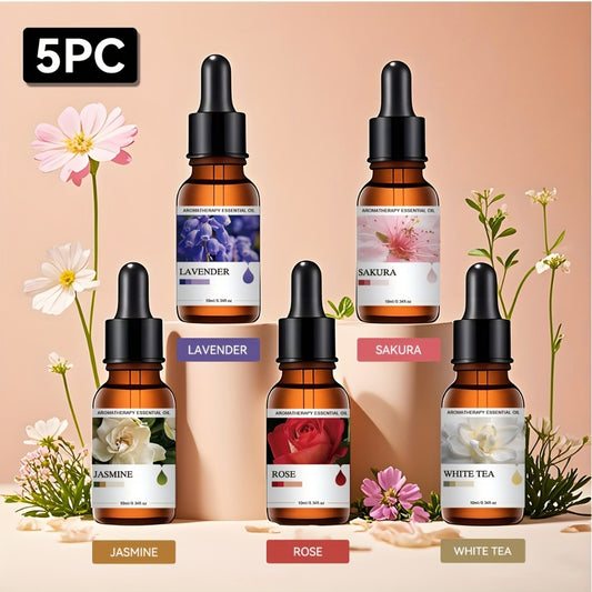 Essential Oil Gift Set 5 Pack Aromatherapy Oils Lavender Vanilla Eucalyptus Rose Jasmine for Diffuser Candle Humidifier Car Home Teacher Mother's Day Gift