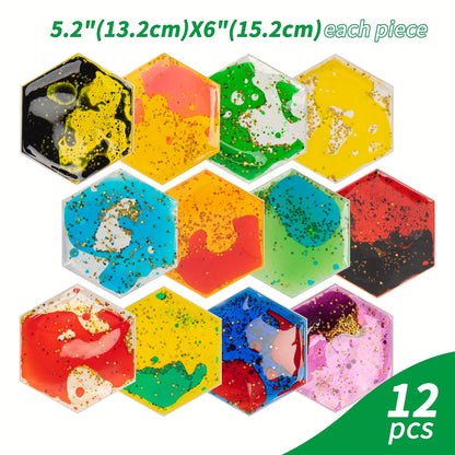 12pcs Liquid Tiles Vinyl Flexible Stickers, Wall Or Floor Decor And Stress Relief (5.9"X 5.9")