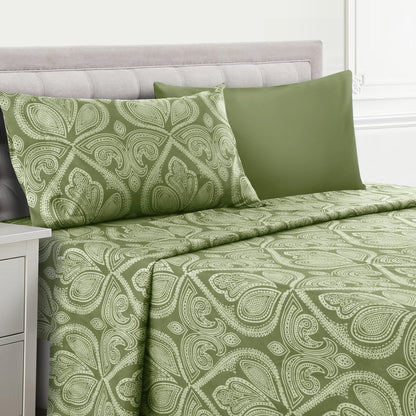 Lux Decor 4/6 Pieces Paisley Bed Sheet, Breathable Hotel Style Sheets, 100% polyester Sheets Deep Pockets, Easy-Fit, Soft & Wrinkle Free Cooling Bed Sheets, 6 Pc includes 4 pillowcases and 4 Pc (Twin & Twin xl) includes 2 pillowcases