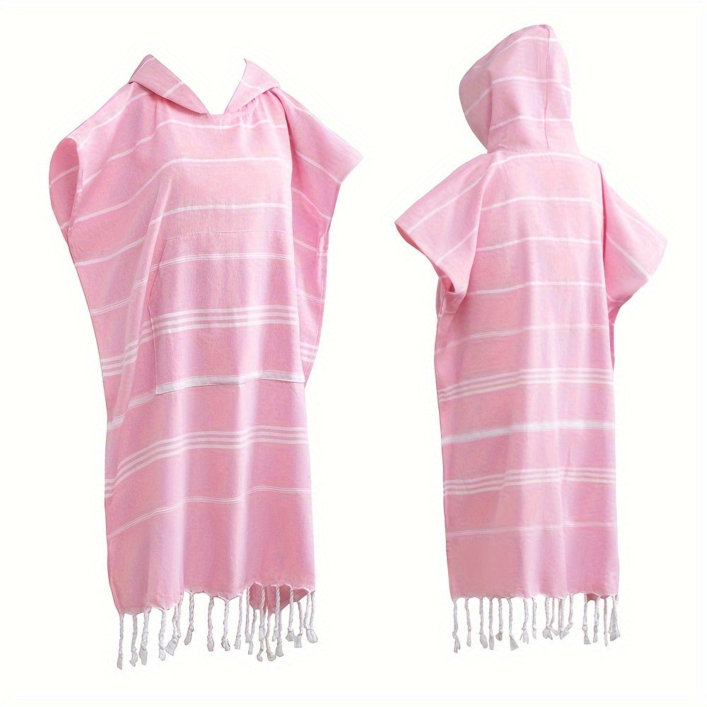 Turkish Wearable Beach Towel Sandproof Cotton Large Surf Poncho Hooded Wetsuit Changing Towel Quick Drying Sandproof, Thin Hooded Bathrobe, Lightweight, Suitable for Swimming, Bathing, Diving, Beach Surfing, Bathroom Accessory, Beach Essentials