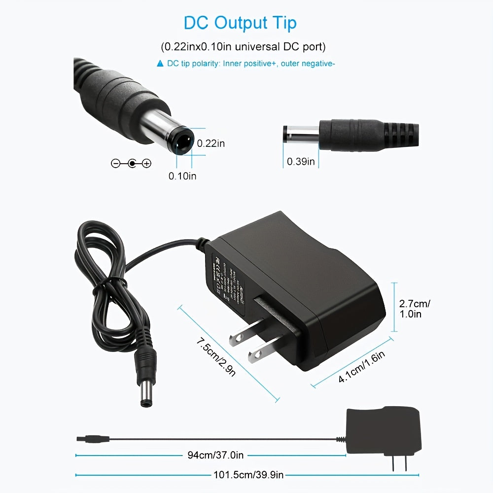 5V 2A Power Adapter Universal 9-in-1 with 8 Tips - AC/DC 5 Volt 10W Power Supply, Type-C, Micro-USB, 5.5x2.5mm & More, for Router, CCTV, LED Strip, TV Box, Smart Home Devices