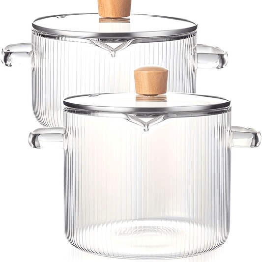 Borosilicate Glass Pot with Lid, Stovetop & Induction Safe, Dishwasher Safe, Heat-Resistant Glass Cookware for Soups, Milk, Baby Food & Noodles, Small 60.87oz & Large 77.77oz, Home & Restaurant