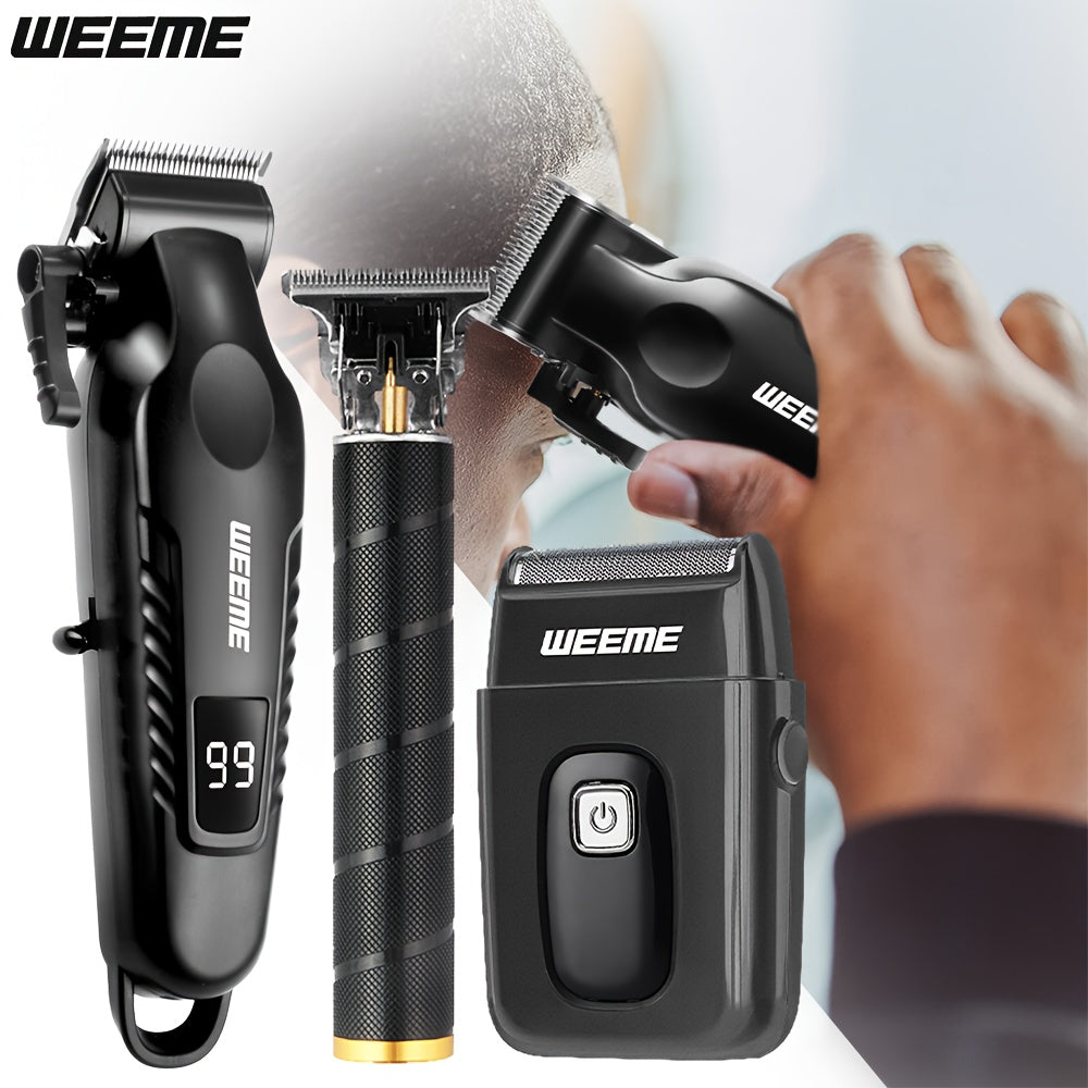 [Father's Day Gifts] WEEME Men's Grooming 2/3pcs, Barber Haircut Set, USB Charging, 1 Black Golden Professional Hair Clipper + 1 Golden Men's Razor + 1 Golden T-Shaped Blade Trimmer + 8 Limit Combs, Boyfriends, Father's Day Gifts, Birthday Gifts