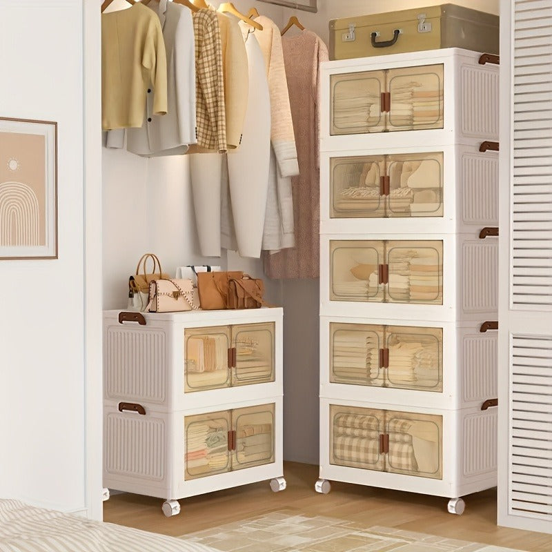 1/2/3/4/5/6 Tier Extra Large Folding Storage Cabinet - Collapsible Stackable Containers with Wheels And Lids, Storage Lockers, Foldable Organizer System for Closet, Bedroom, Office, Kitchen Organizers Storage