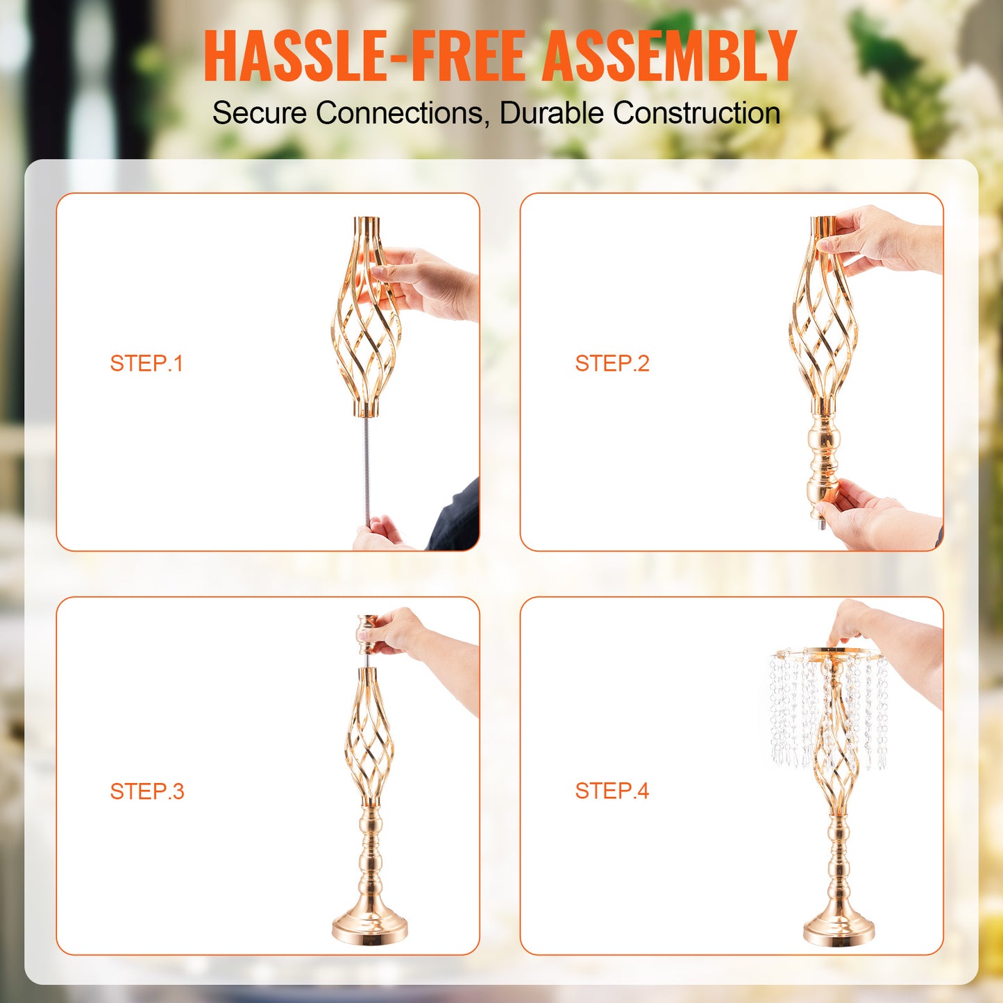 VEVOR 2PCS/ 10PCS/ 12PCS/ 20PCS 43cm/ 49cm/ 55cm/16.9”/ 19.3”/ 21.65” Tall Crystal Wedding Flower Stand Vase for Party Decor