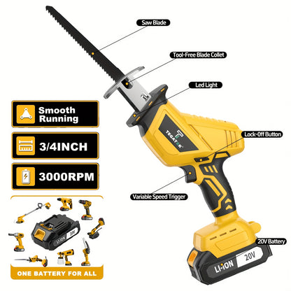 Newly Upgraded Electric Reciprocating Saw, Wireless HandSaw with LED Light and Safety Lock, Suitable for Multi-Purpose Cutting, Equipped with 1 Or 2 Battery, Replaceable Saw Blades and Tool Box, Tools On At a Discount, Men's Gift, Christmas Gift