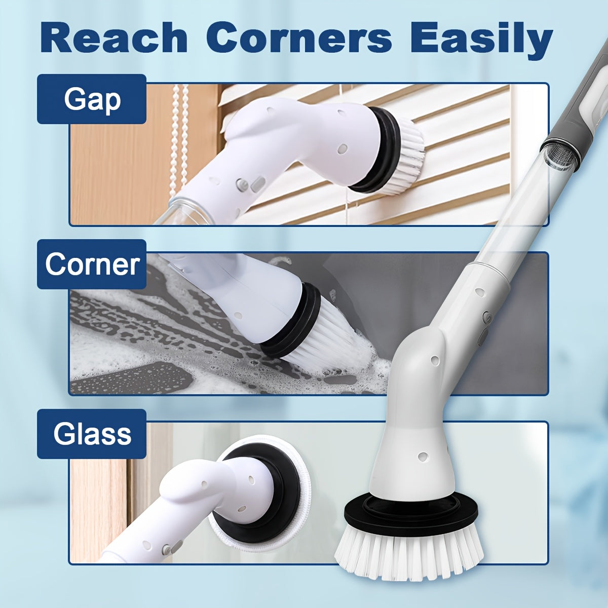 1pc/2pcs Electric Spin Scrubber - Cordless Rechargeable & Adjustable with 6 Brushes - All-Purpose Cleaning Powerhouse for Bathroom Kitchen Tile Shower & Car - High-Performance -Time-Saving Solution