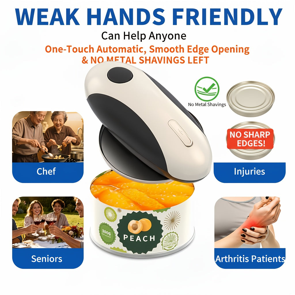 Electric Can Opener One-Touch Automatic – USB Rechargeable, Smooth Edge Safety, Auto Power-Off, Cordless for Kitchen, Camping & Seniors