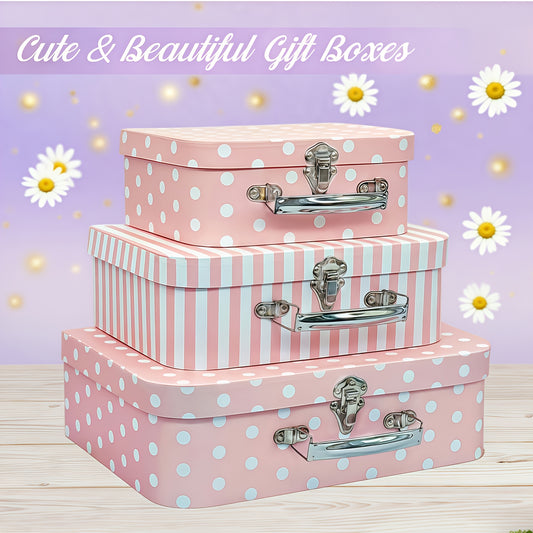 Set of 3 Vintage Cardboard Suitcases with Polka Dot Design (Includes Lid) Perfect for Displaying Souvenirs, Party Favors, And Storing Photos And Additions. Ideal for Weddings, Valentine'S Day, Anniversaries, Christmas