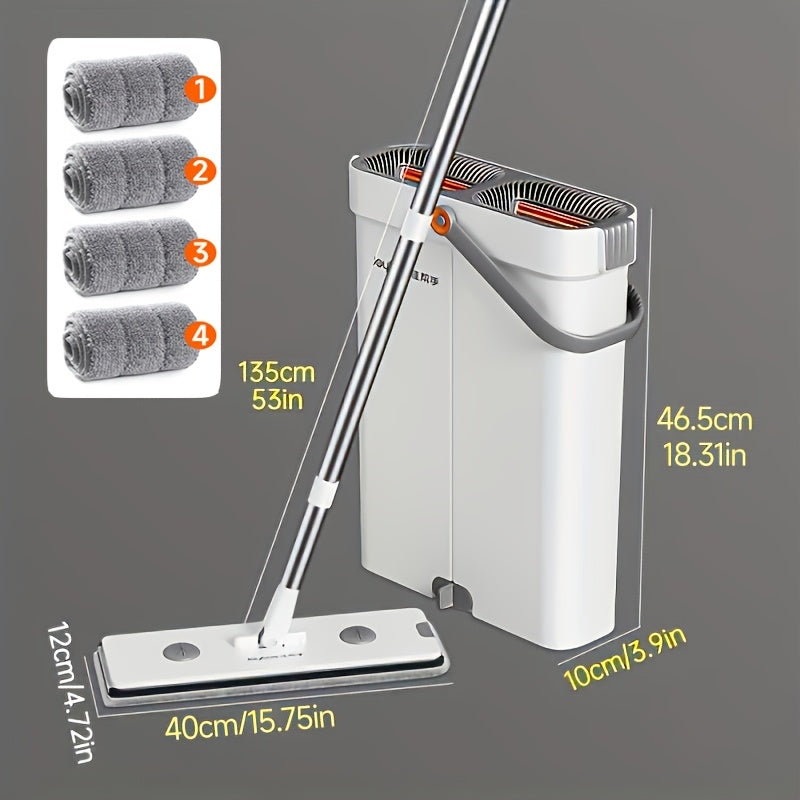 12.99/15.74 Inch Flat Mop And Bucket System, Includes 2/4/7 Reusable Microfiber Mop Pads, Floor Cleaning System, Wet Dry Mop, Wall Cleaner, 360 Degree Swivel Head, for Hardwood Floor Mop, Bedroom/Bathroom/Living Room Cleaning Supplies